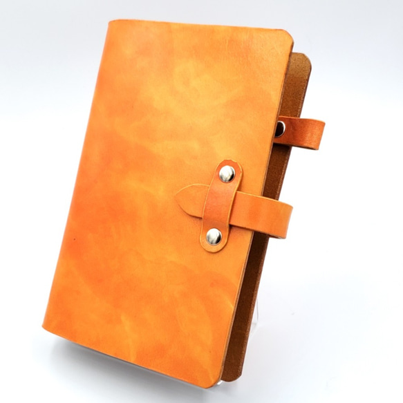 シンプル システム手帳 バイブルサイズ ヌメ革 手染め オレンジ 5枚目の画像