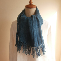 ざっくり織りのシルクストール（藍染） 1枚目の画像