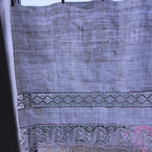 レースカフェカーテン】青系統/くすんだ薄い水色ハンドメイド リメイクにも