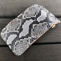 コンパクトミニウォレット ダイヤモンドパイソン&イタリアンレザー、生成りのヌメ革使用 日本製ハンドメイド 3枚目の画像