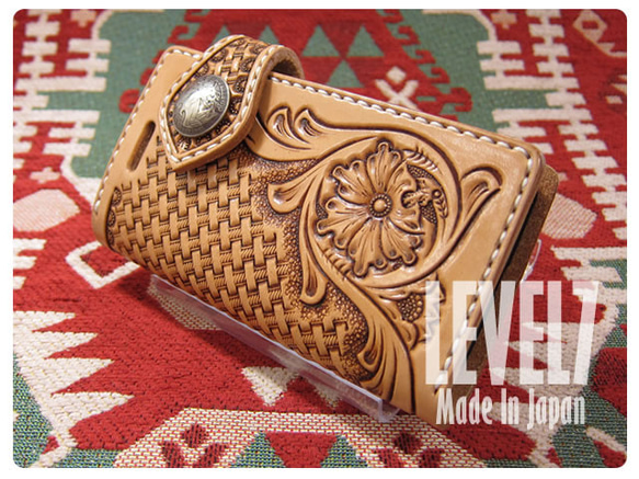 iPhone各種対応 シェリダン フラワーカービング 手縫い イタリアン  