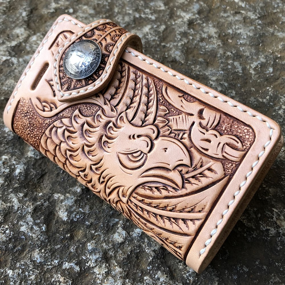 iPhone各種対応　イーグルカービング　イタリアンレザー　手帳型iPhoneケース　手縫い