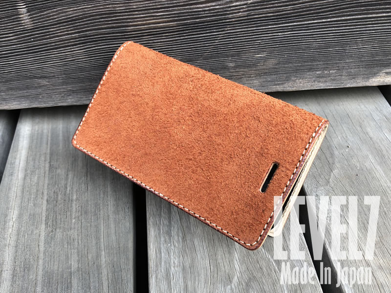 iPhone各種対応 国産＆イタリアンレザー 手帳型ケース オイルベロア キャメル　本革スマホケース　日本製