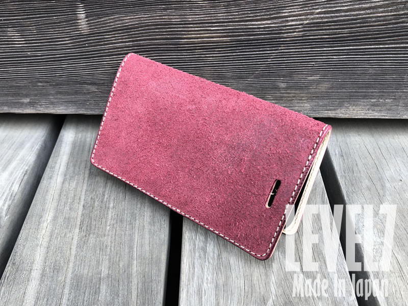 iPhone各種対応 国産＆イタリアンレザー 手帳型ケース オイルベロア ワイン 本革スマホケース　日本製