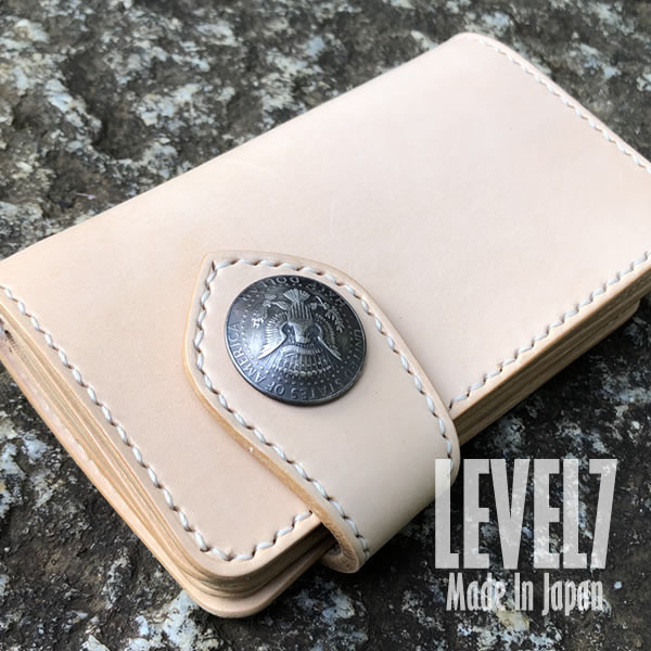 長財布/サイフ ミドルウォレット 手縫い 4枚カードポケット 姫路レザー ヌメ革 バイカーズウォレット