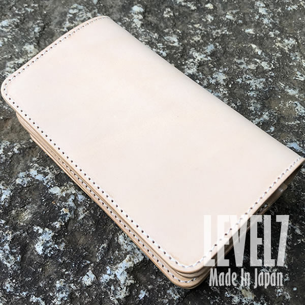 長財布/サイフ ミドルウォレット 手縫い 4枚カードポケット 姫路レザー ヌメ革 ナチュラル