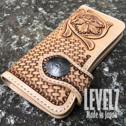 長財布/ロングウォレット フラワー＆バスケットカービング 手縫い