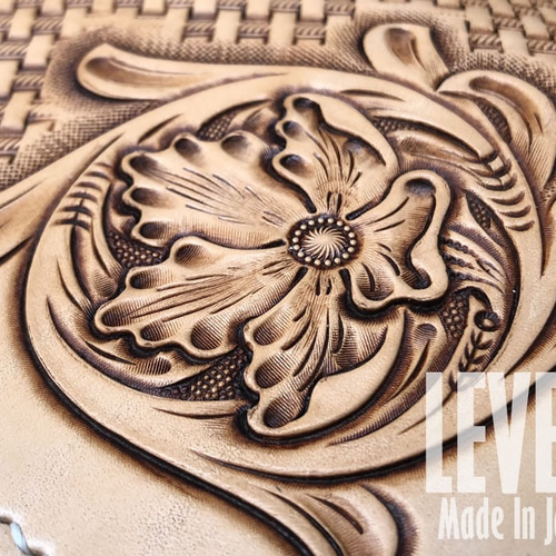 長財布/ロングウォレット フラワー＆バスケットカービング 手縫い