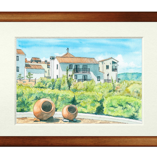 世界で1枚の絵 水彩画原画「志摩地中海村」 絵画 Hick 通販 8662982