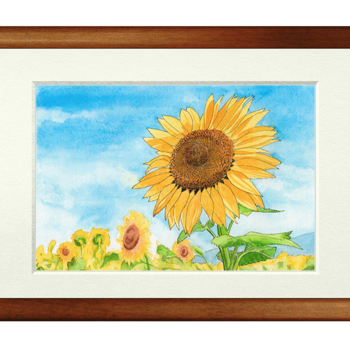 世界で1枚の絵 水彩画原画「ひまわり」 絵画 Hick 通販 9307130