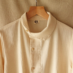 麻混紡棉質側身領襯衫 第1張的照片