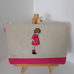 刺繍の帆布のペンケース可愛いフランスの女の子 ２色のピンク 5枚目の画像