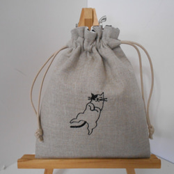 感謝価格　SALE 猫柄　巾着　おやつ入れ　小物入れ　人気　ハンドメイド 猫柄 ネコ ドローシーキャット 猫耳 巾着 デコレクションズ 小物