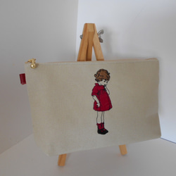 刺繍の帆布のペンケース可愛いフランスの女の子レッド 3枚目の画像