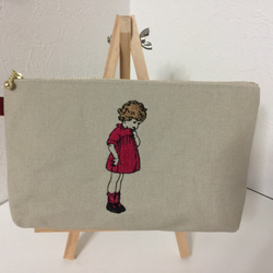 刺繍の帆布のペンケース可愛いフランスの女の子レッド 6枚目の画像