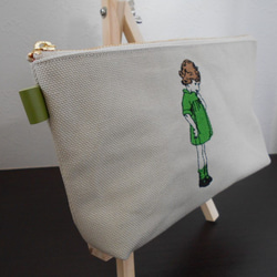 刺繍の帆布のペンケース可愛いフランスの女の子グリーン 3枚目の画像