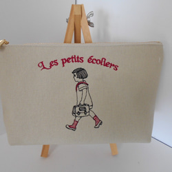 刺繍の帆布のペンケース通学の可愛いフランスの女の子レッド 1枚目の画像