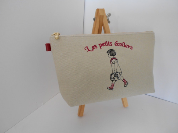 刺繍の帆布のペンケース通学の可愛いフランスの女の子レッド 2枚目の画像