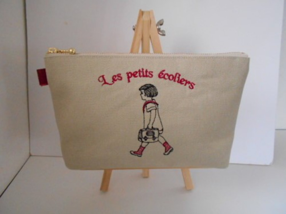 刺繍の帆布のペンケース通学の可愛いフランスの女の子レッド 5枚目の画像