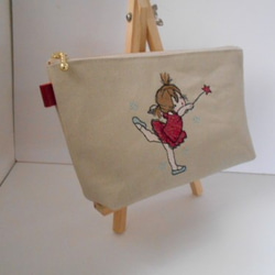 刺繍の帆布のペンケース可愛い星のステッキバレリーナの女の子レッド 3枚目の画像