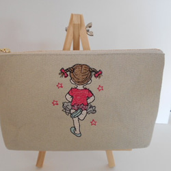 刺繍の帆布のペンケース後ろ姿が可愛いバレリーナの女の子　ピンク 1枚目の画像