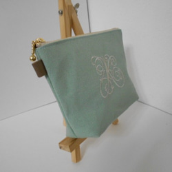 帆布の選べるイニシャル刺繍のポーチ　ミントグリーン　１６㎝　１８㎝　２０㎝ 2枚目の画像