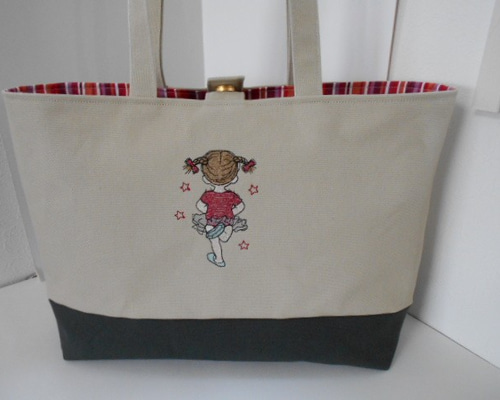 アメリカンショートヘアー刺繍♡ボア付き帆布トートバッグ salle de bal トートバッグ polka / ポルカポルカ アニマル刺繍