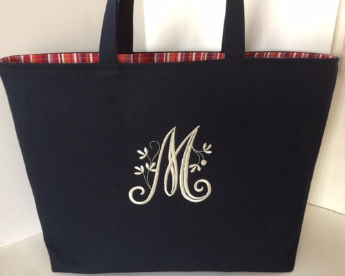 A4サイズ選べるヴィンテージイニシャル刺繍の帆布のトートバッグ