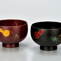 布袋汁椀 ペアセット 錆 椿(椿寿八千歳） SO-327 お椀・ボウル・鉢 嘉