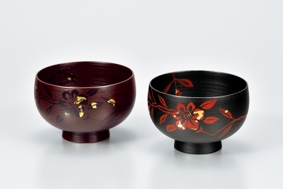 布袋汁椀 ペアセット 錆 椿(椿寿八千歳） SO-327 お椀・ボウル・鉢 嘉