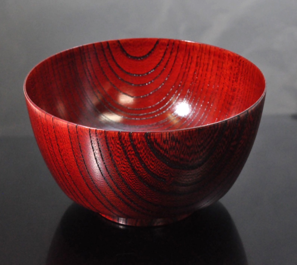 国産山中塗木製雑煮椀  欅4.3胴張椀　赤摺　SO-0501