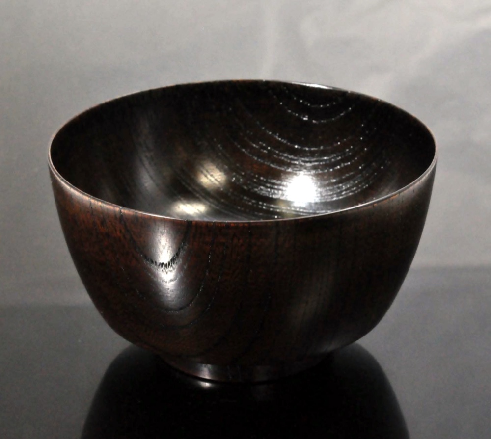 国産山中塗木製雑煮椀  欅4.3胴張椀　黒摺　SO-0502