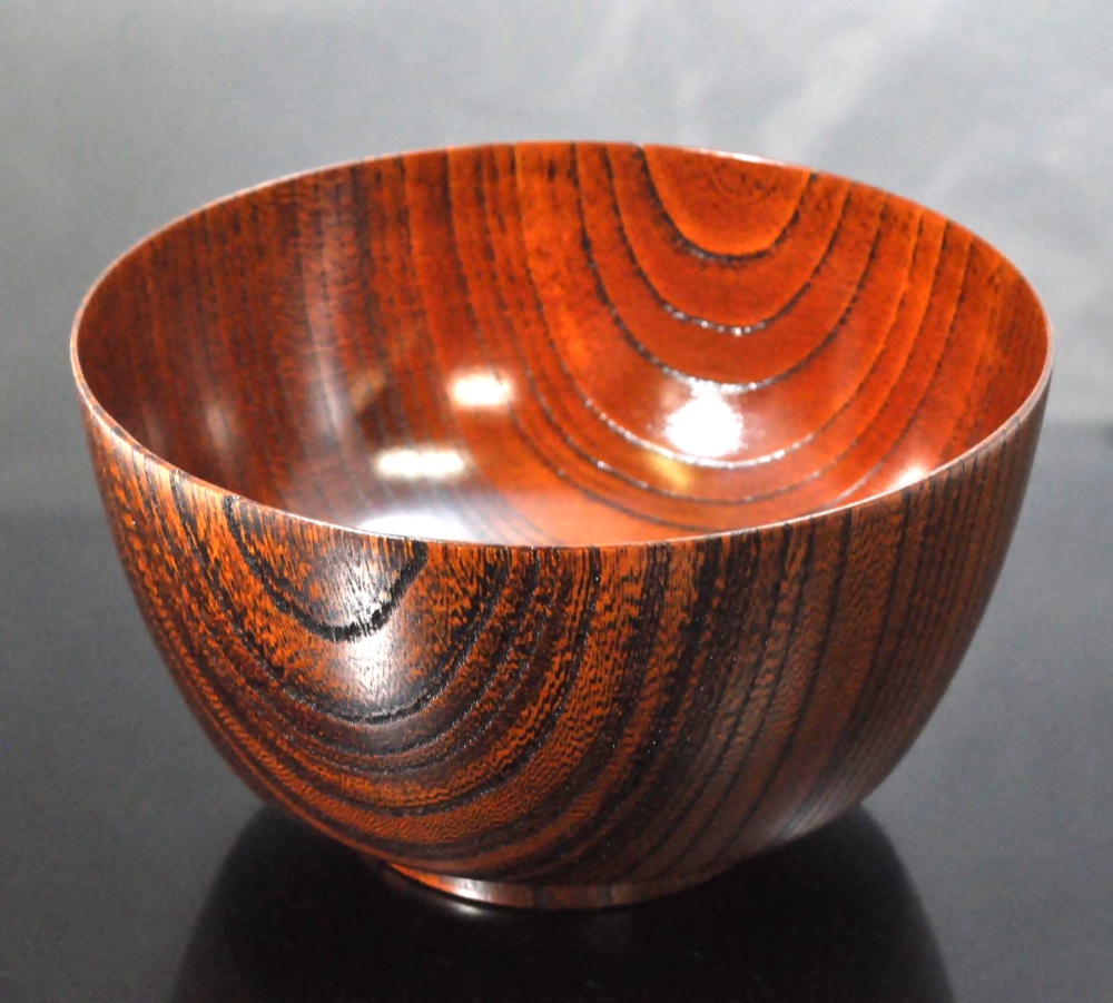 国産山中塗木製雑煮椀  欅4.3胴張椀　茶摺　SO-0503