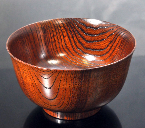 欅荒筋松葉見返 御煮物椀 塗師 上出哲斎造 加賀山中布着塗 五客揃 木製