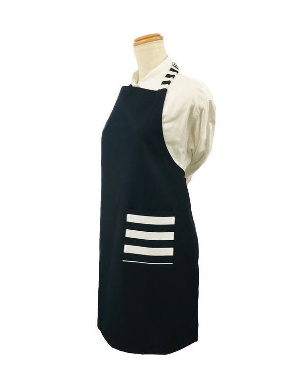 大人エプロンと三角巾のセット lady's M〜Lサイズ エプロン  三角巾 料理 仕事 ゴムタイプ シンプルブラック 7枚目の画像