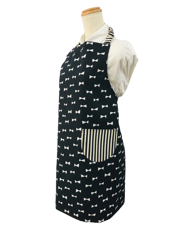 大人エプロンと三角巾のセット lady's M〜Lサイズ エプロン  三角巾 料理 仕事 送料無料 ブラックリボン 7枚目の画像