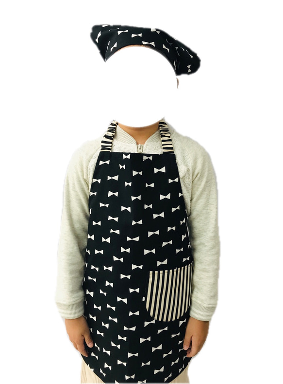 大人エプロンと三角巾のセット lady's M〜Lサイズ エプロン  三角巾 料理 仕事 送料無料 ブラックリボン 8枚目の画像