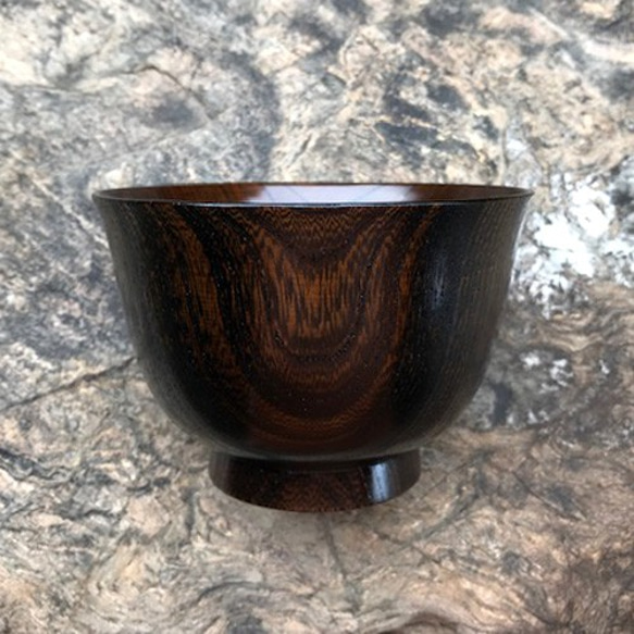 国産欅(けやき)はそり汁椀　黒拭き漆 1枚目の画像