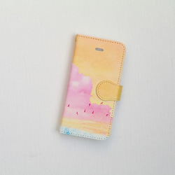 [受注制作]手帳型スマホケース「桃色の、雲」 1枚目の画像