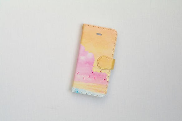 [受注制作]手帳型スマホケース「桃色の、雲」 1枚目の画像