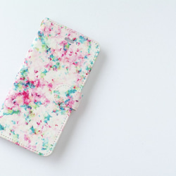 訂單生產]手帳式手機殼“粉紅色和綠色，陽光透過樹木。” 第4張的照片