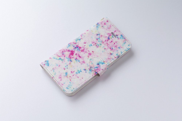 訂單生產]手帳式手機殼“粉紅色和淡藍色，陽光透過樹木。” 第2張的照片