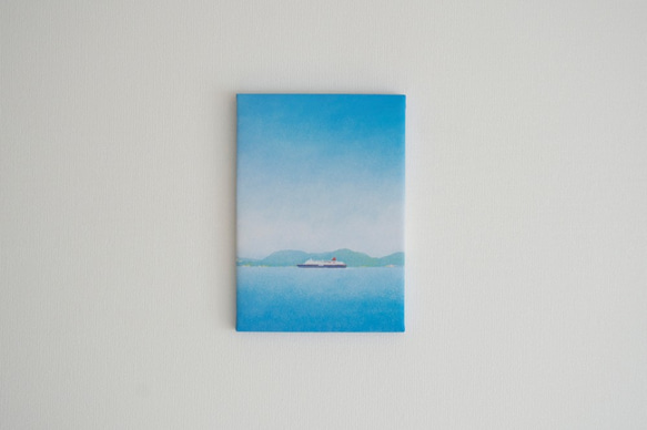 青い空と船を描いた、ファブリックボード 1枚目の画像