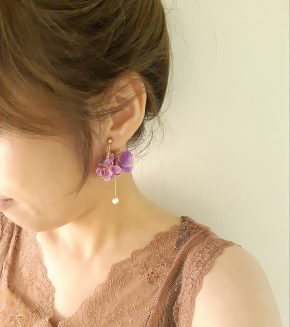 Popcorn～3 way紫色仙人掌 耳環/耳針/耳夾/樹脂（一對） 第4張的照片