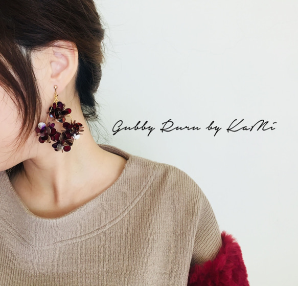 冬季禮讚 耳環/耳針/耳夾/樹脂（一對）（紅紫色系） 第1張的照片