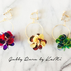 小毬花  耳環/耳針/耳夾/樹脂（一對）棕色系 第3張的照片