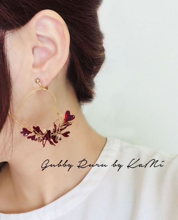 深紅ノ心⭐︎耳環/耳針/樹脂耳環/手工製作(數量限定） 第1張的照片