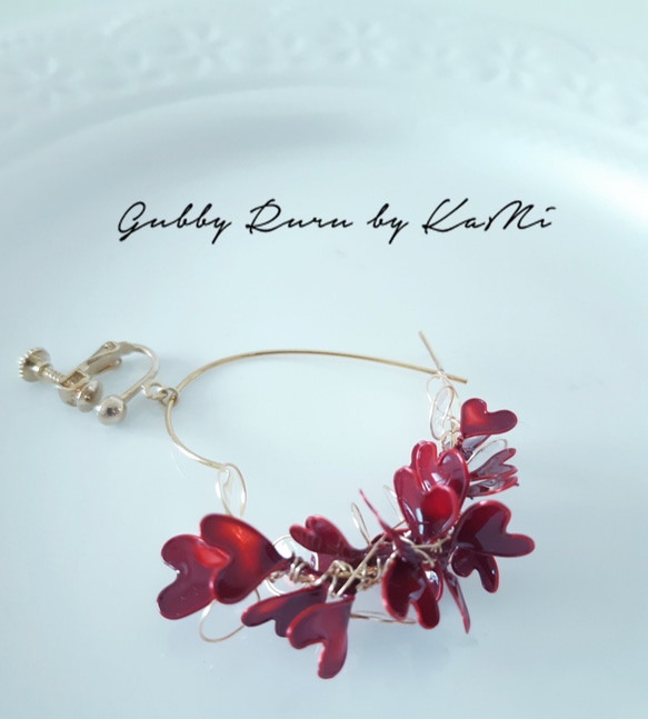 深紅ノ心⭐︎耳環/耳針/樹脂耳環/手工製作(數量限定） 第3張的照片