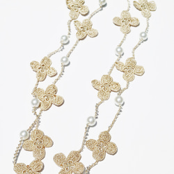 優雅x成熟可愛✲ --- 十字珍珠長項鍊 --- 蕾絲針織珍珠【米色】 第1張的照片