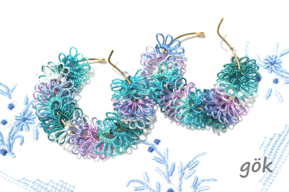 ▢ 繡球花 ▢ 梭織蕾絲耳環【藍色】 第1張的照片